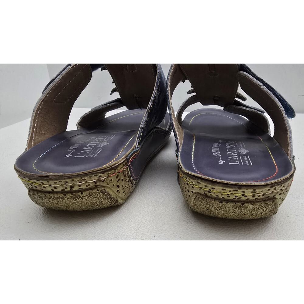 Spring Step L’artiste Karina Slide Sandals Sz 8.5 EU 39 Blue Flowers - Picture 7 of 10